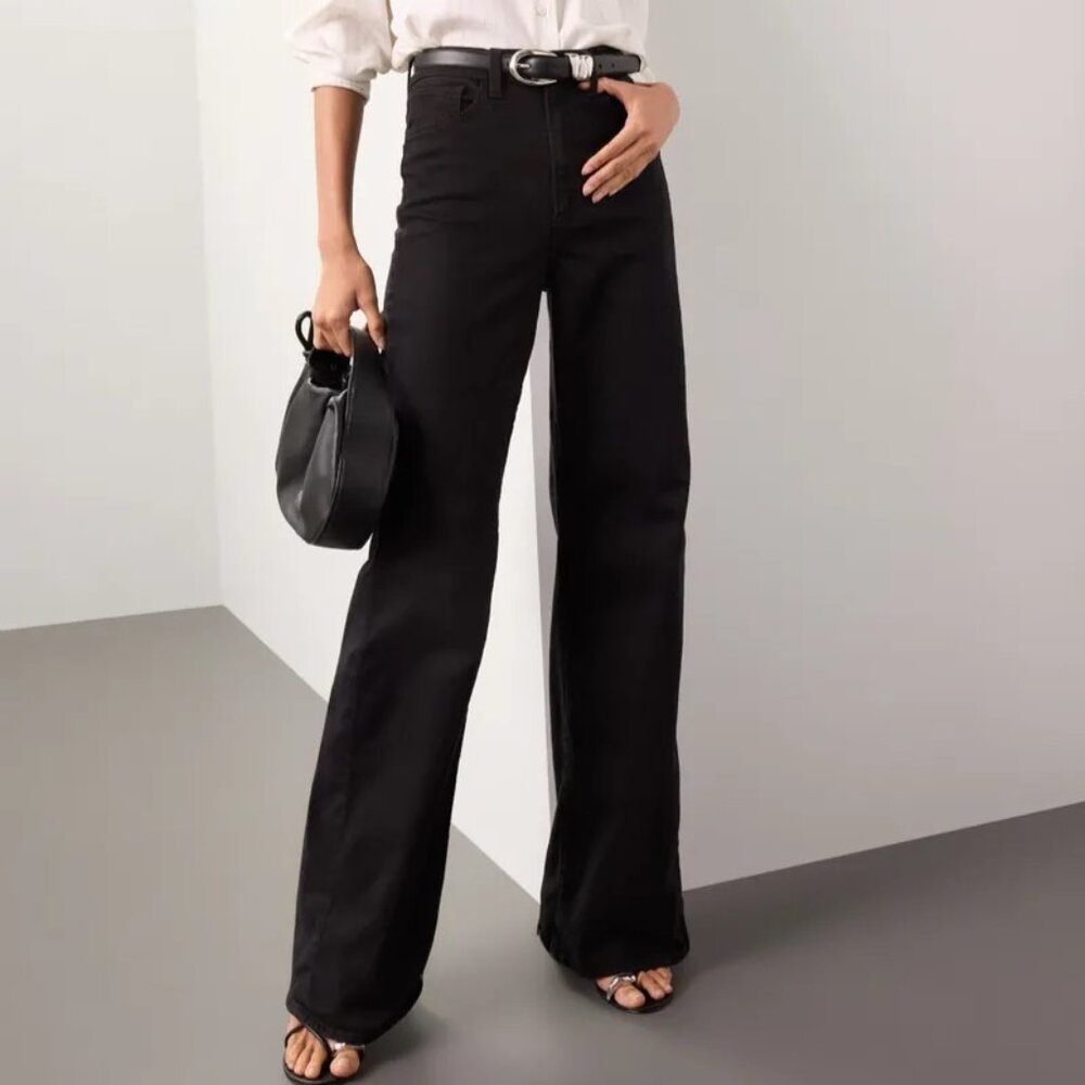 JOE'S JEANS THE MIA High Rise Wide Flared Leg Stretch Black Size 24 (32"L) NWOT